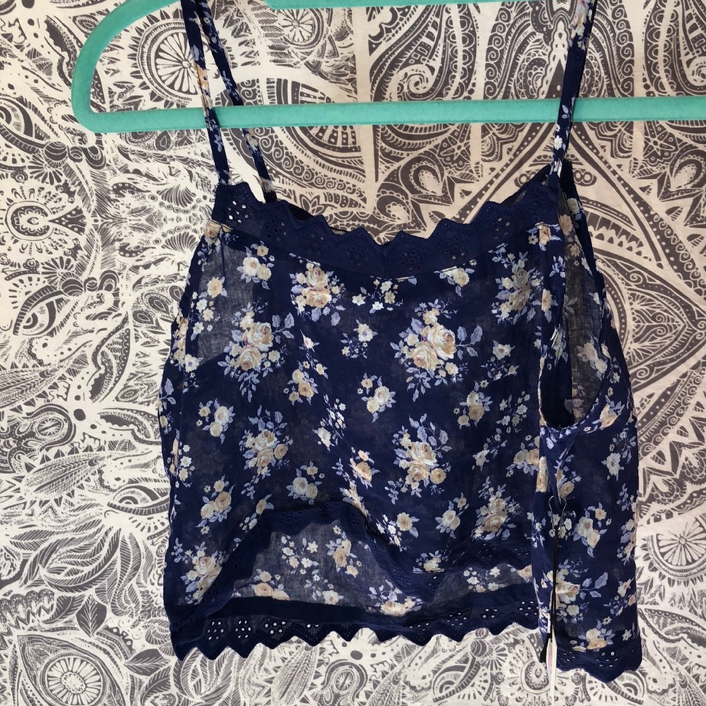 Blue floral crop top with lace detail